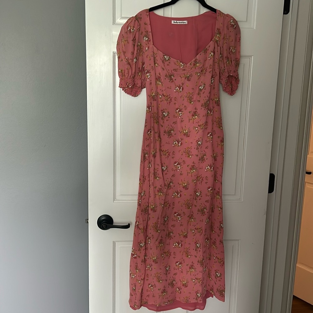 Luciana Dress from Reformation, size 4 - pink floral midi dress